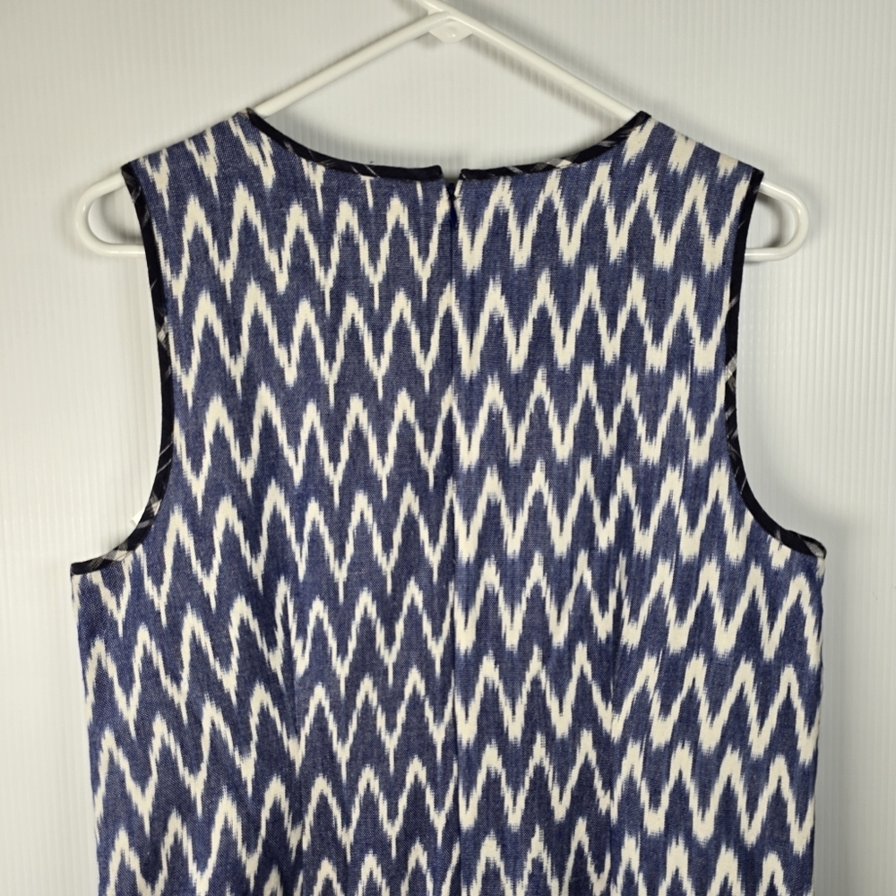 J. Crew Women's Sleeveless Shift Dress  Blue And White Ikat V-Neckline Size 10 - Picture 9 of 15